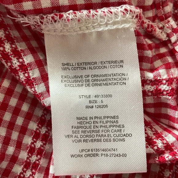 Pastourelle By Pippa & Julie Gingham Red Top Blouse Bell Sleeveless Size 5 - Picture 5 of 5